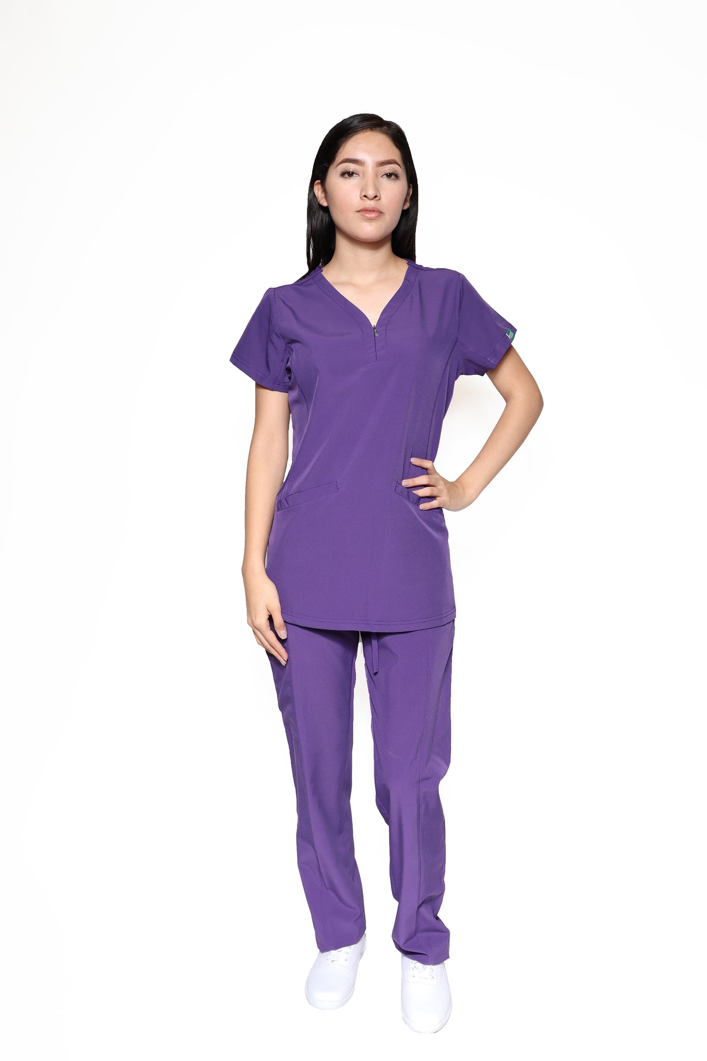 Conjunto SET Filipina y Pantalón EV-30 Paola con Cierre REPELENTE A FLUIDOS-Color Uva Dama-Ana Isabel Uniformes
