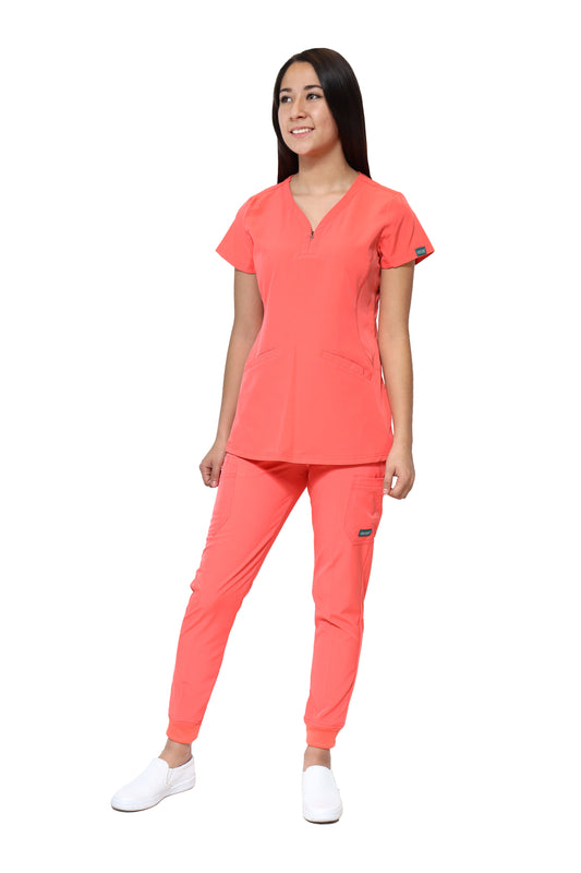 Conjunto SET Filipina y Pantalón JOGGER EV-30 Paola REPELENTE A FLUIDOS-Color DURAZNO Dama-Ana Isabel Uniformes