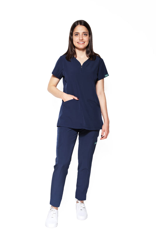 Conjunto SET Filipina y Pantalón EV-30 Paola con Cierre REPELENTE A FLUIDOS-Color Marino Dama-Ana Isabel Uniformes