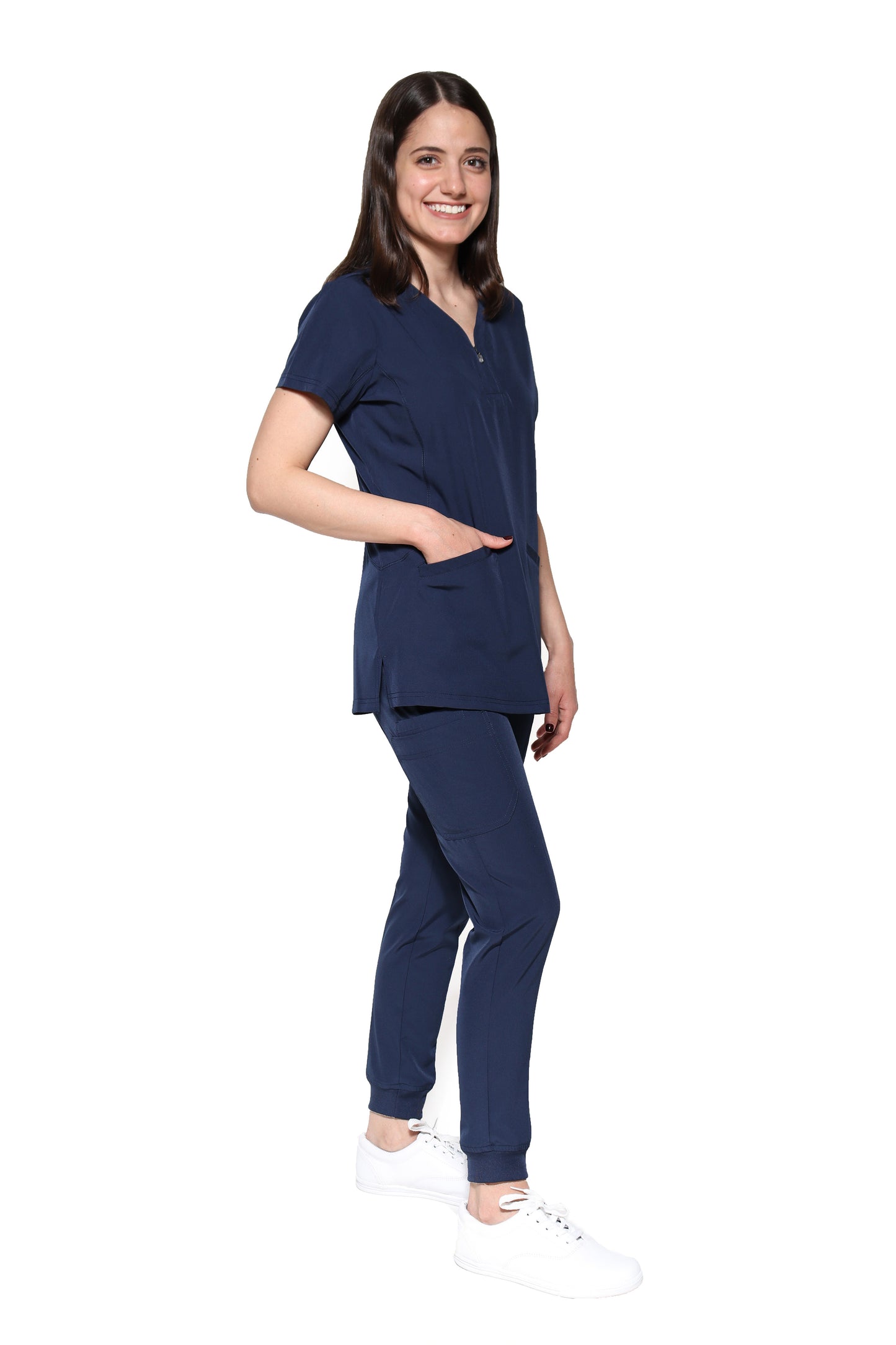 Conjunto SET Filipina y Pantalón JOGGER EV-30 Paola REPELENTE A FLUIDOS-Color MARINO Dama-Ana Isabel Uniformes