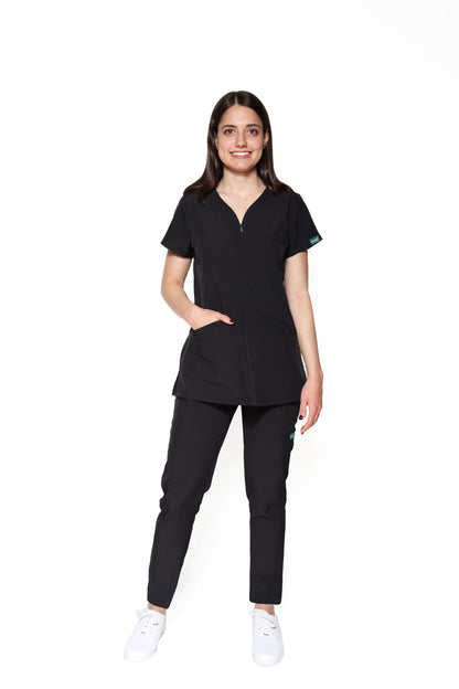 Conjunto SET Filipina y Pantalón EV-30 Paola con Cierre REPELENTE A FLUIDOS-Color Negro Dama-Ana Isabel Uniformes