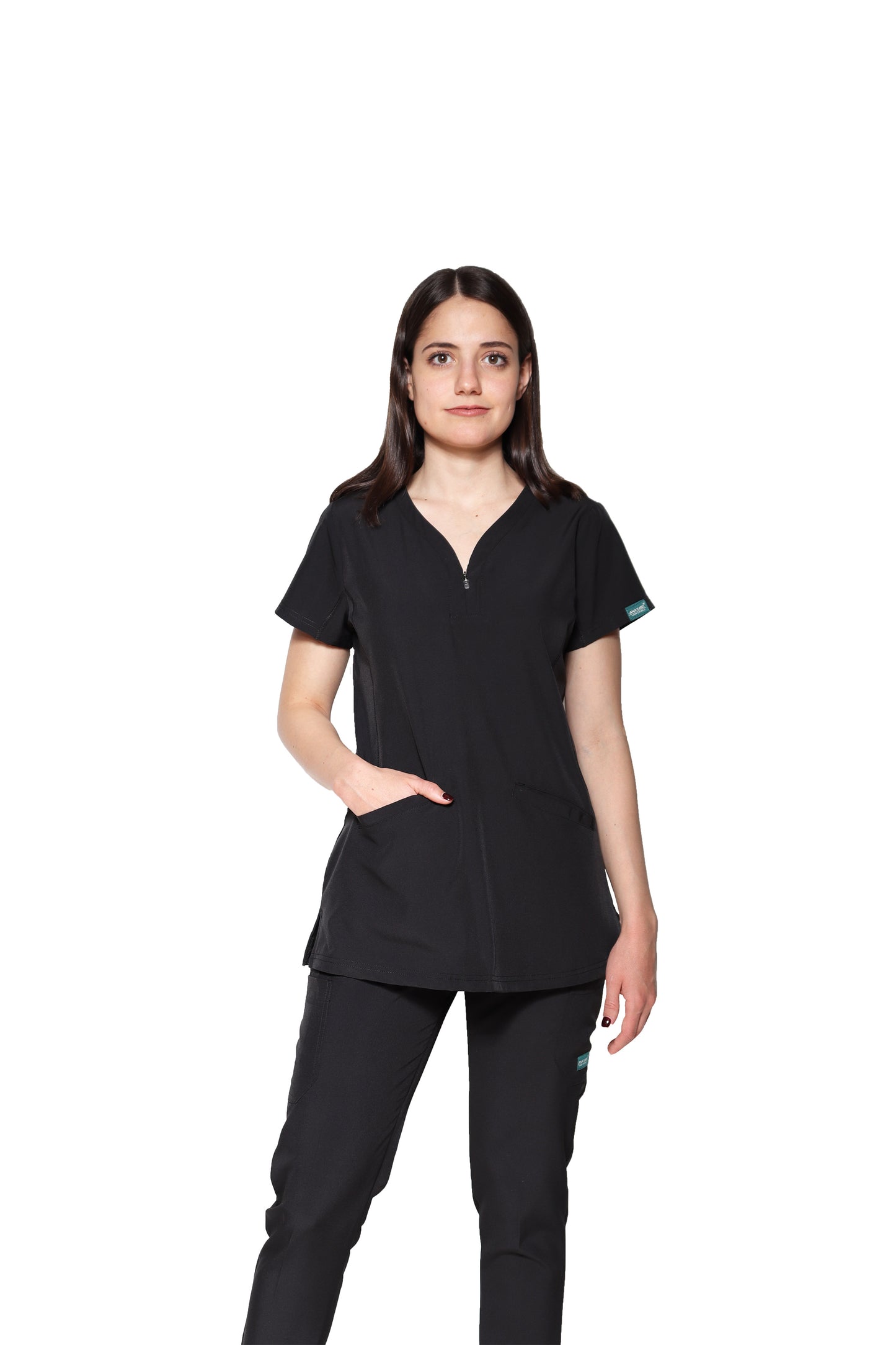 Conjunto SET Filipina y Pantalón EV-30 Paola con Cierre REPELENTE A FLUIDOS-Color Negro Dama-Ana Isabel Uniformes