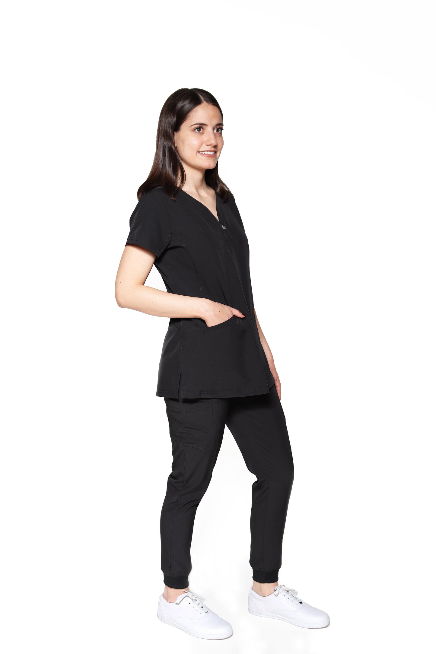 Conjunto SET Filipina y Pantalón JOGGER EV-30 Paola REPELENTE A FLUIDOS-Color NEGRO Dama-Ana Isabel Uniformes