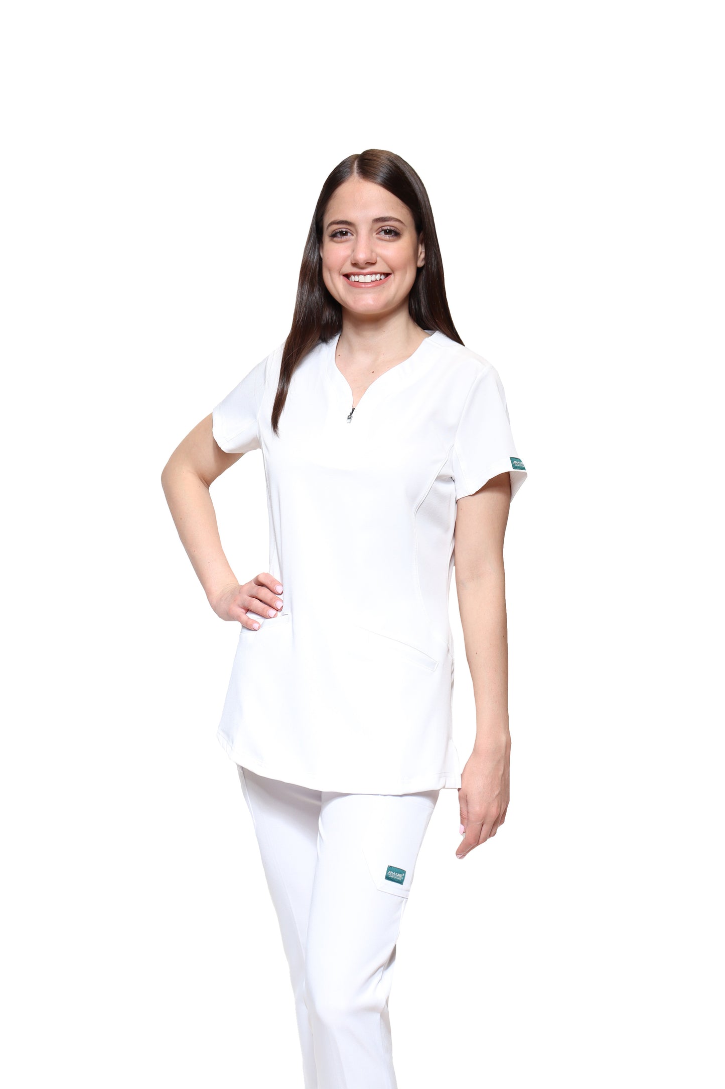 Conjunto SET Filipina y Pantalón EV-30 Paola con Cierre REPELENTE A FLUIDOS-Color Blanco Dama-Ana Isabel Uniformes