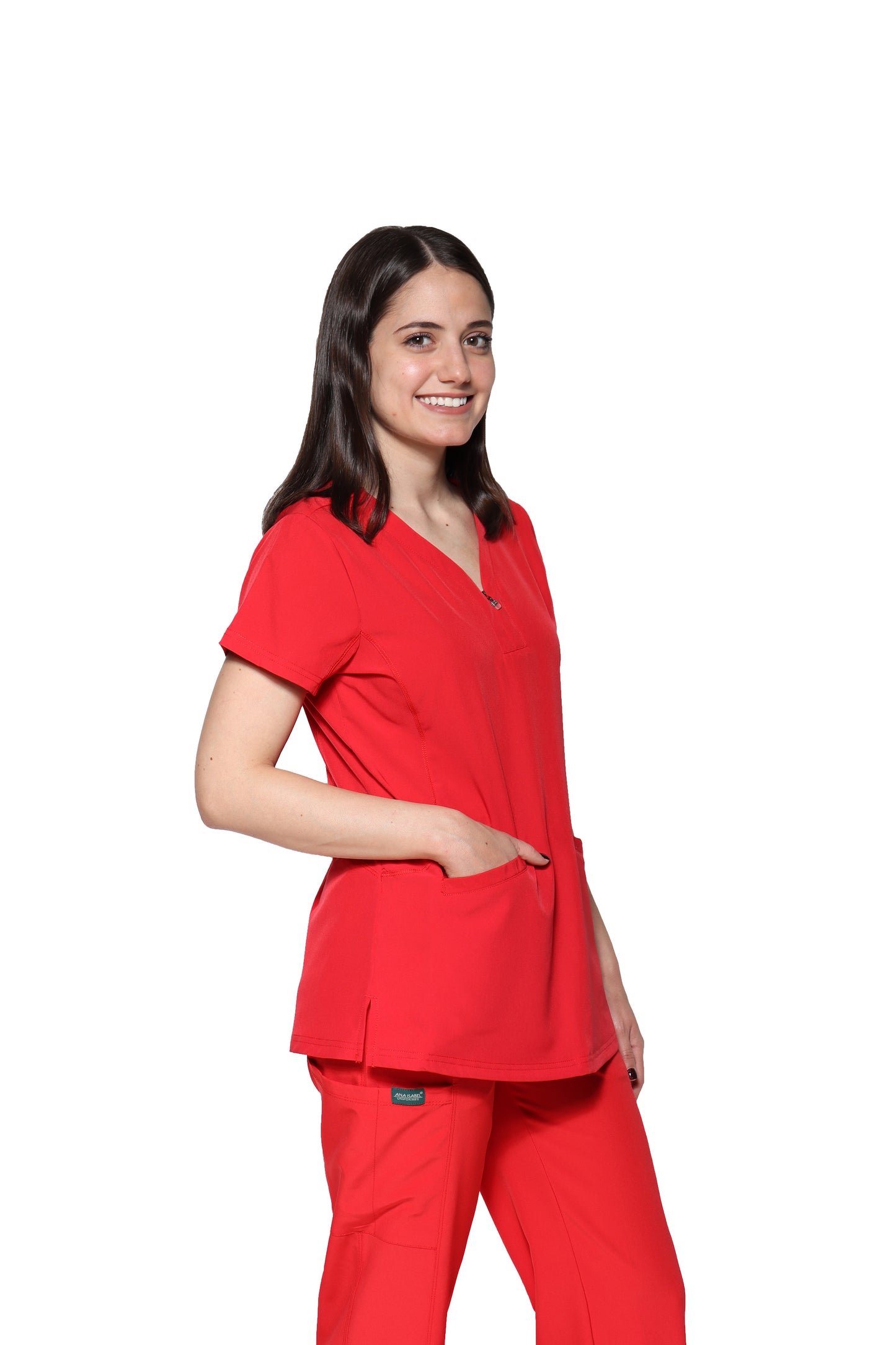 Conjunto SET Filipina y Pantalón EV-30 Paola con Cierre REPELENTE A FLUIDOS-Color Rojo Dama-Ana Isabel Uniformes