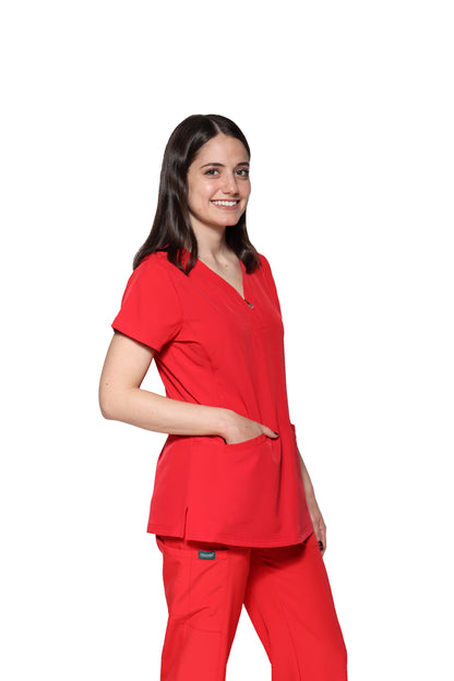Conjunto SET Filipina y Pantalón EV-30 Paola con Cierre REPELENTE A FLUIDOS-Color Rojo Dama-Ana Isabel Uniformes