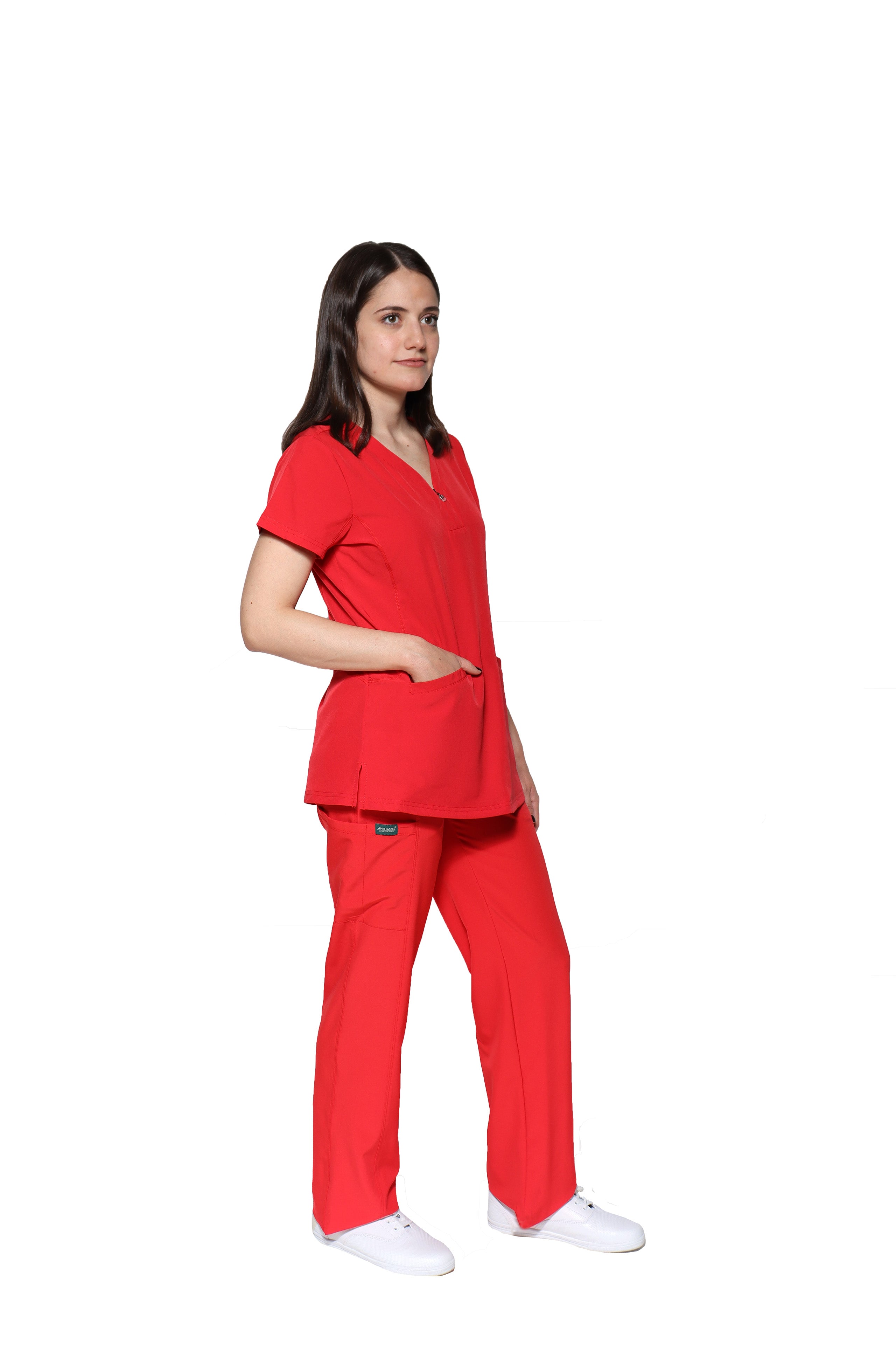 Conjunto SET Filipina y Pantalón EV-30 Paola con Cierre REPELENTE A FLUIDOS-Color Rojo Dama-Ana Isabel Uniformes