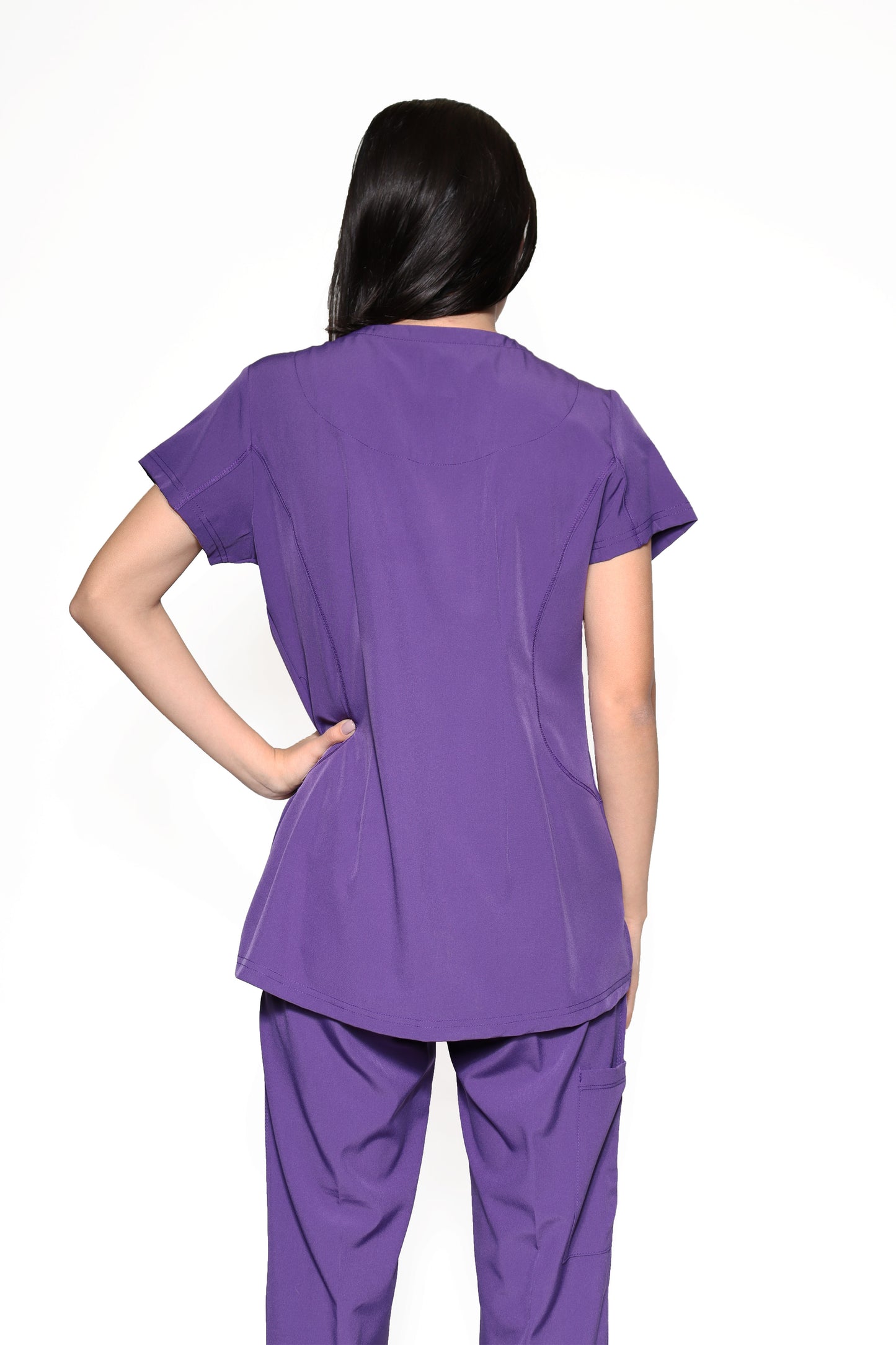 Conjunto SET Filipina y Pantalón EV-30 Paola con Cierre REPELENTE A FLUIDOS-Color Uva Dama-Ana Isabel Uniformes