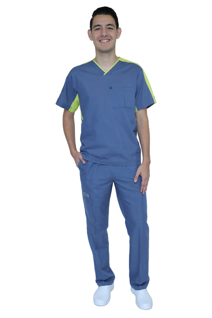 Conjunto SET Filipina y Pantalón HA-25 -Color ACERO/LIMA- HOMBRE-HASSAN Uniformes