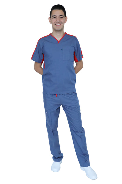 Conjunto SET Filipina y Pantalón HA-25 -Color ACERO/ROJO- HOMBRE-HASSAN Uniformes