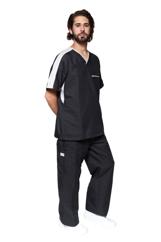 Conjunto SET Filipina y Pantalón HA-25 -Color NEGRO/PLATA- HOMBRE-HASSAN Uniformes