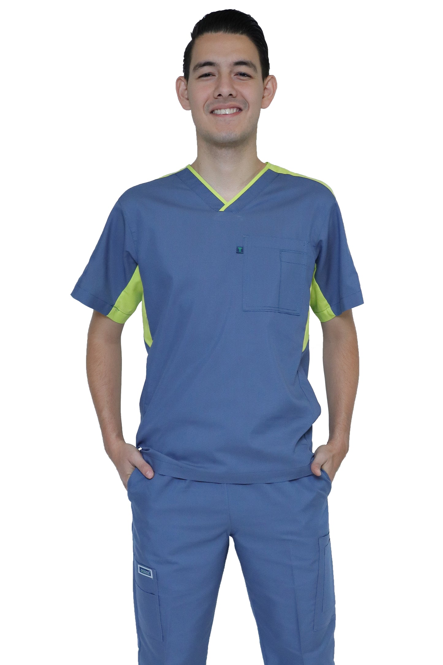 Conjunto SET Filipina y Pantalón HA-25 -Color ACERO/LIMA- HOMBRE-HASSAN Uniformes