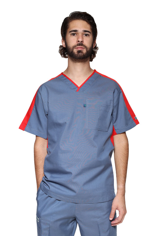 Filipina HA-25T-TELA SPORT-Color ACERO/ROJO-HOMBRE-HASSAN Uniformes
