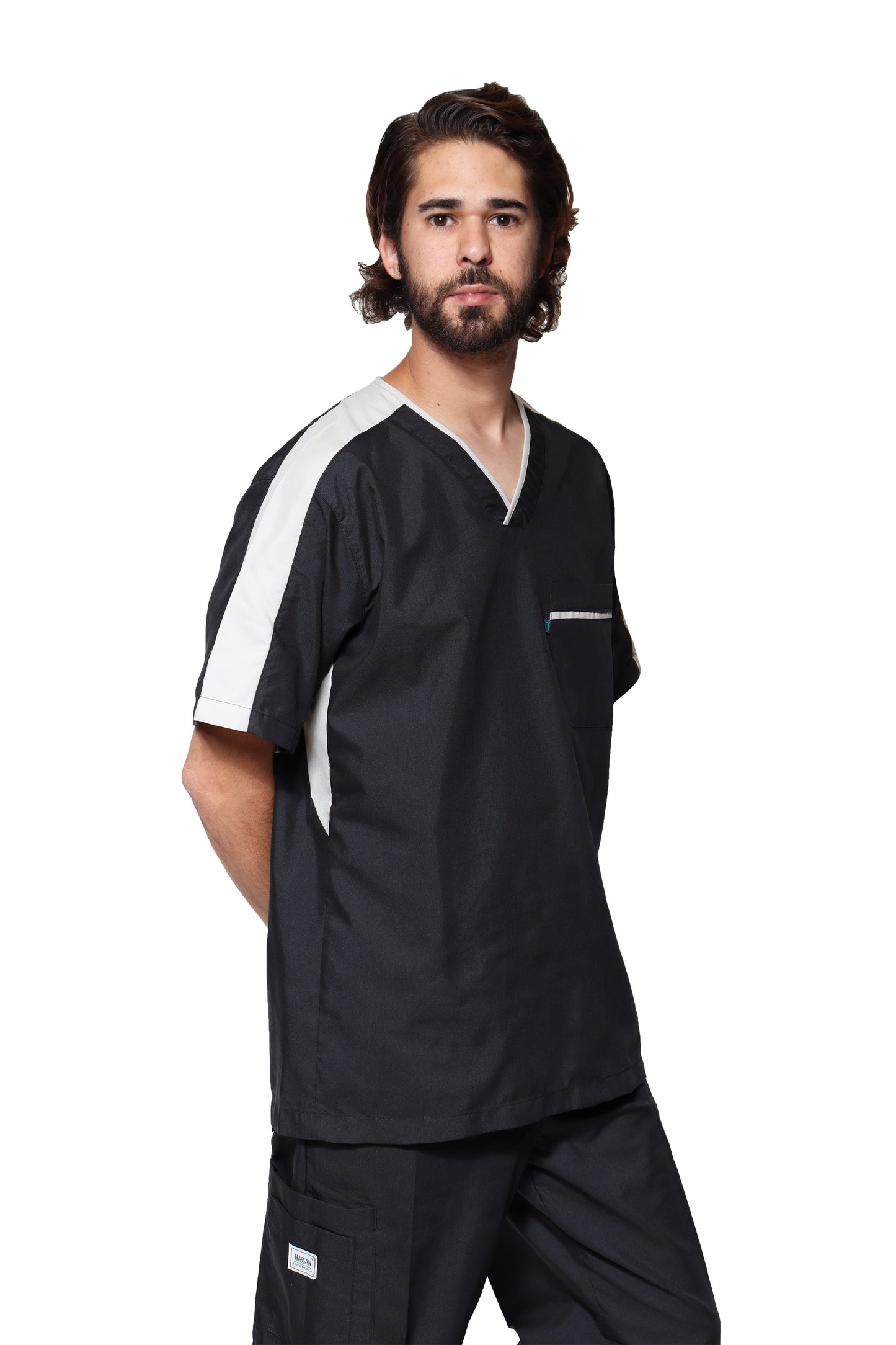 Conjunto SET Filipina y Pantalón HA-25 -Color NEGRO/PLATA- HOMBRE-HASSAN Uniformes
