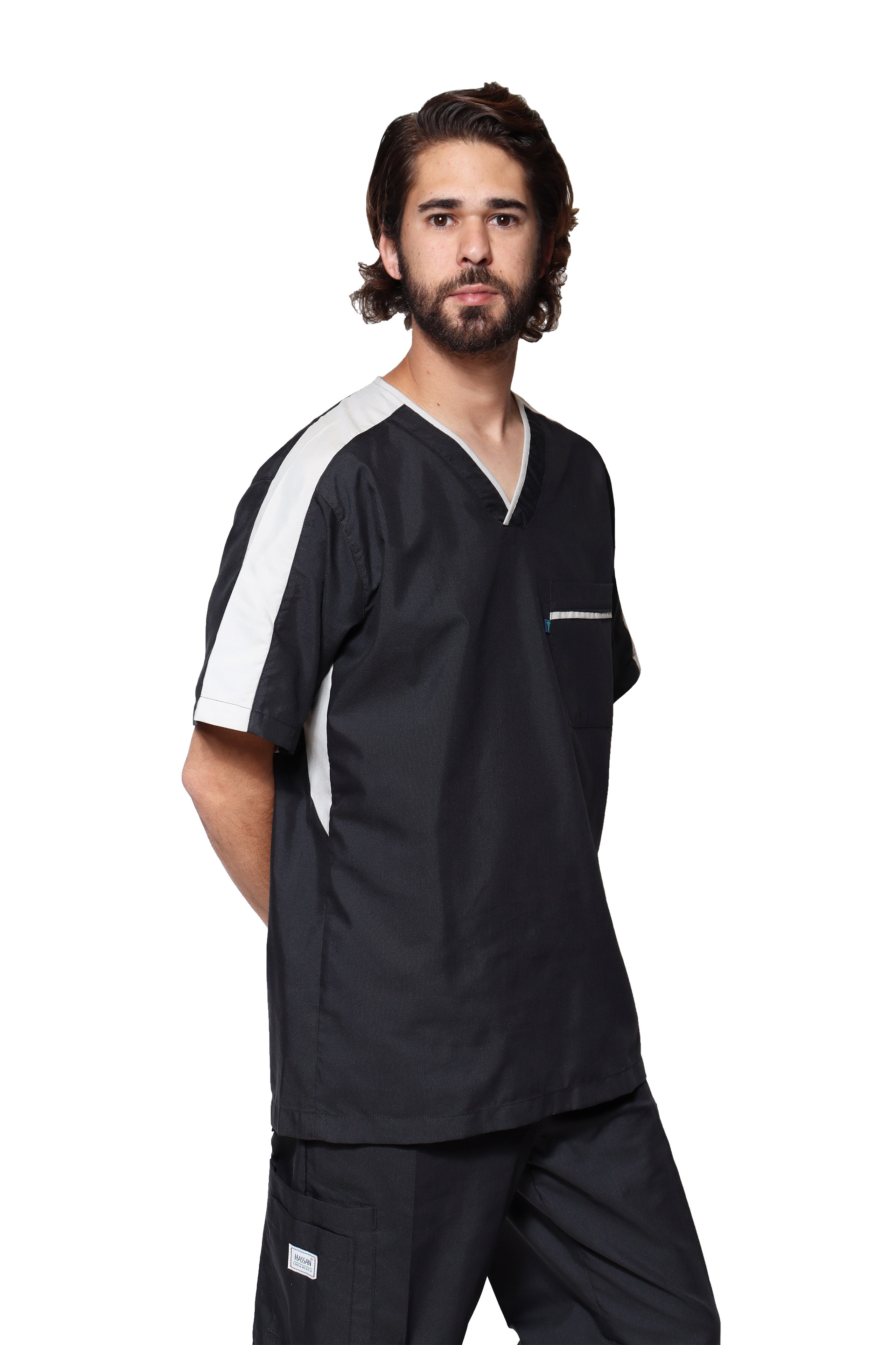 Conjunto SET Filipina y Pantalón HA-25 -Color NEGRO/PLATA- HOMBRE-HASSAN Uniformes