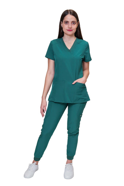 Conjunto SET Filipina y Pantalón JOGGER EV-04 Tatita REPELENTE A FLUIDOS-Color VERDE PASTO Dama-Ana Isabel Uniformes