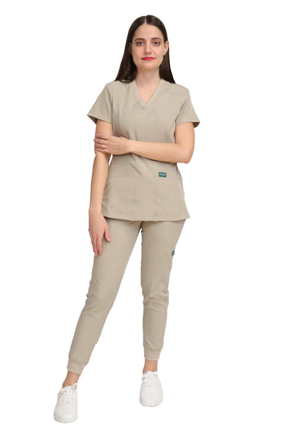 Conjunto SET Filipina y Pantalón JOGGER EV-04 Tatita REPELENTE A FLUIDOS-Color KAKI Dama-Ana Isabel Uniformes