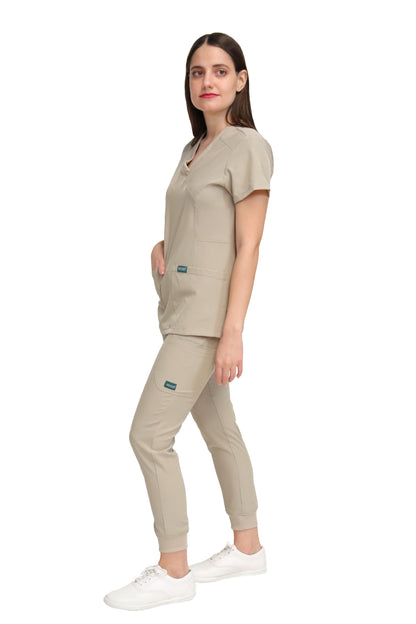 Conjunto SET Filipina y Pantalón JOGGER EV-04 Tatita REPELENTE A FLUIDOS-Color KAKI Dama-Ana Isabel Uniformes