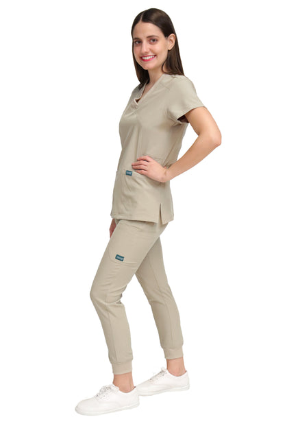 Conjunto SET Filipina y Pantalón JOGGER EV-04 Tatita REPELENTE A FLUIDOS-Color KAKI Dama-Ana Isabel Uniformes