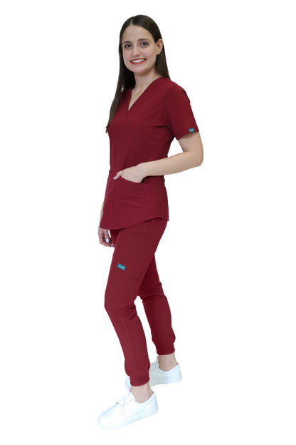 Conjunto SET Filipina y Pantalón JOGGER EV-02 Muñin REPELENTE A FLUIDOS-Color VINO Dama-Ana Isabel Uniformes