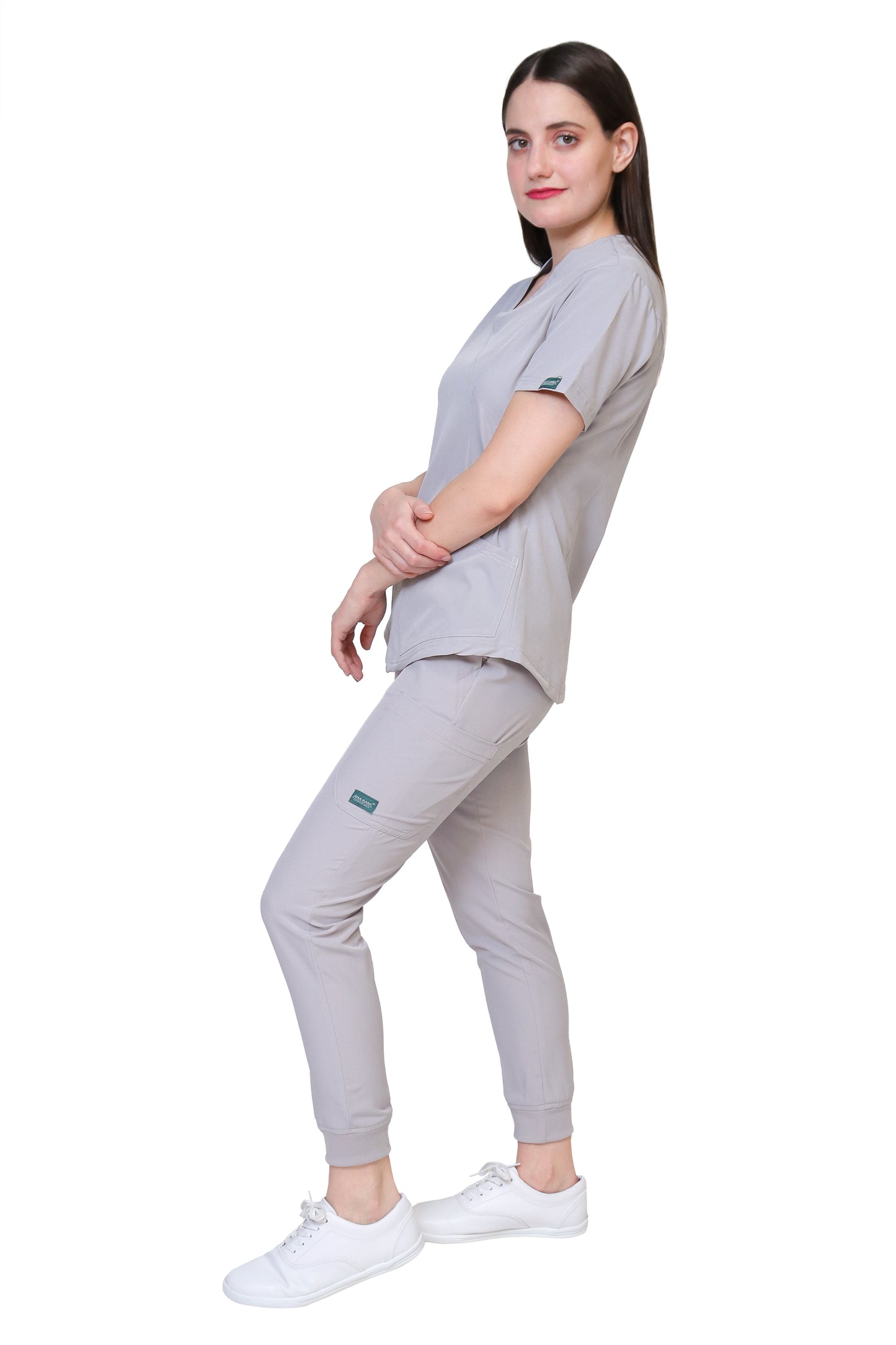 Conjunto SET Filipina y Pantalón JOGGER EV-02 Muñin REPELENTE A FLUIDOS-Color GRIS Dama-Ana Isabel Uniformes