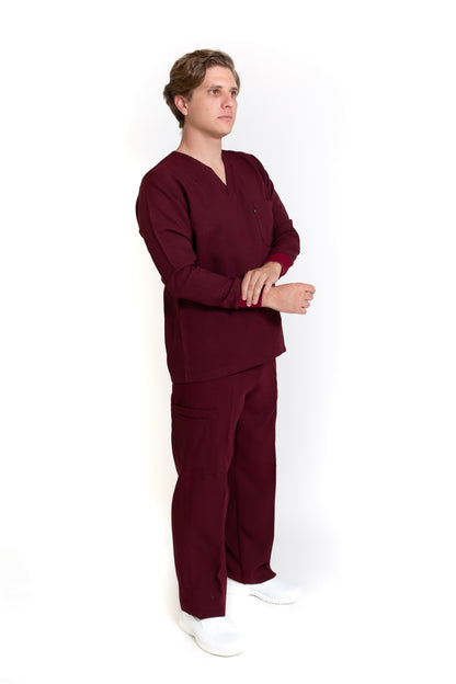 Conjunto SET Filipina MANGA LARGA y Pantalón JP-14 UNISEX-Color VINO-JUANPA
