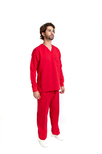 Conjunto SET Filipina MANGA LARGA y Pantalón JP-14 UNISEX-Color ROJO-JUANPA
