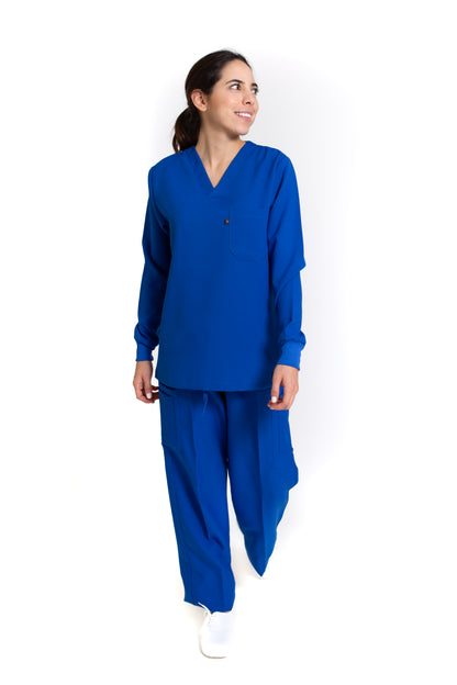 Conjunto SET Filipina MANGA LARGA y Pantalón JP-14 UNISEX-Color AZUL REY-JUANPA