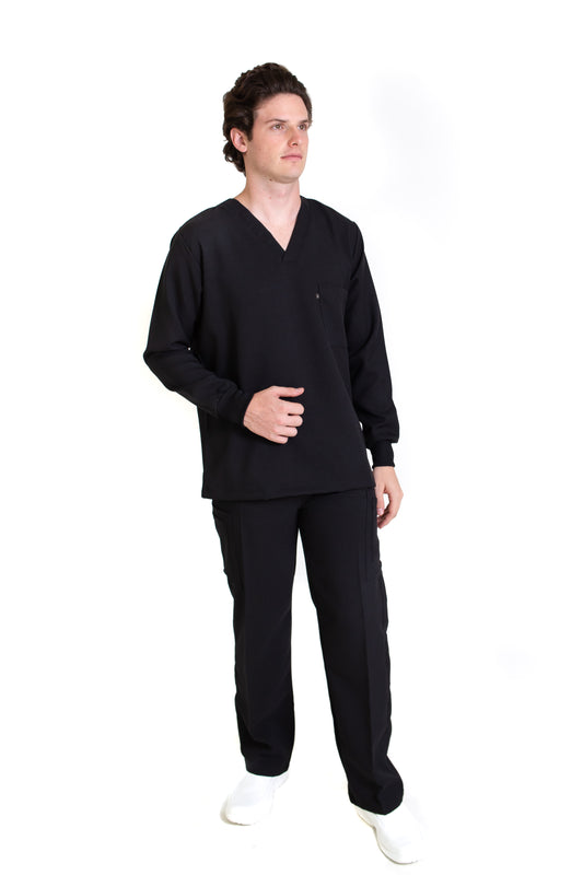 Conjunto SET Filipina MANGA LARGA y Pantalón JP-14 UNISEX-Color NEGRO-JUANPA