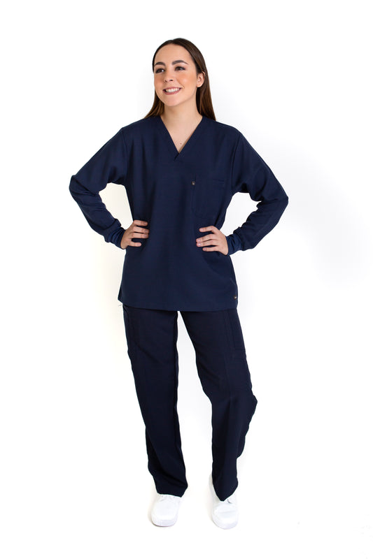 Conjunto SET Filipina MANGA LARGA y Pantalón JP-14 UNISEX-Color MARINO-JUANPA