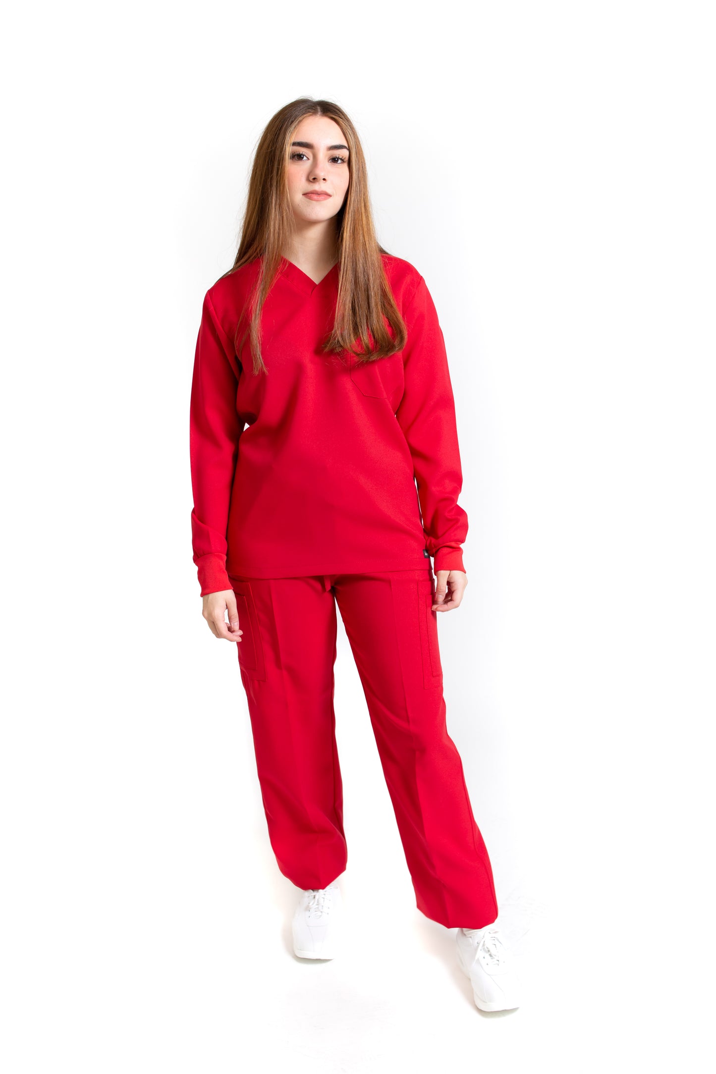 Conjunto SET Filipina MANGA LARGA y Pantalón JP-14 UNISEX-Color ROJO-JUANPA