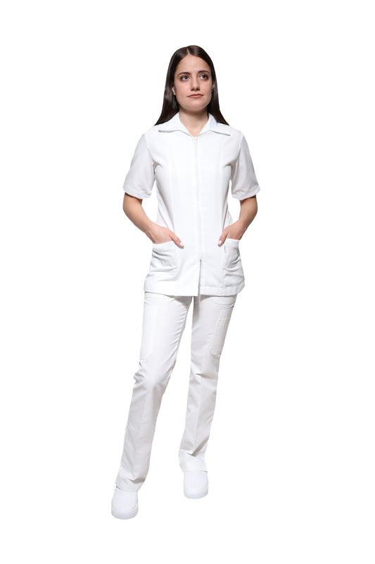 Filipina Top KA-01 CIERRE -Color BLANCO Dama-KAREN MEDICAL FASHION