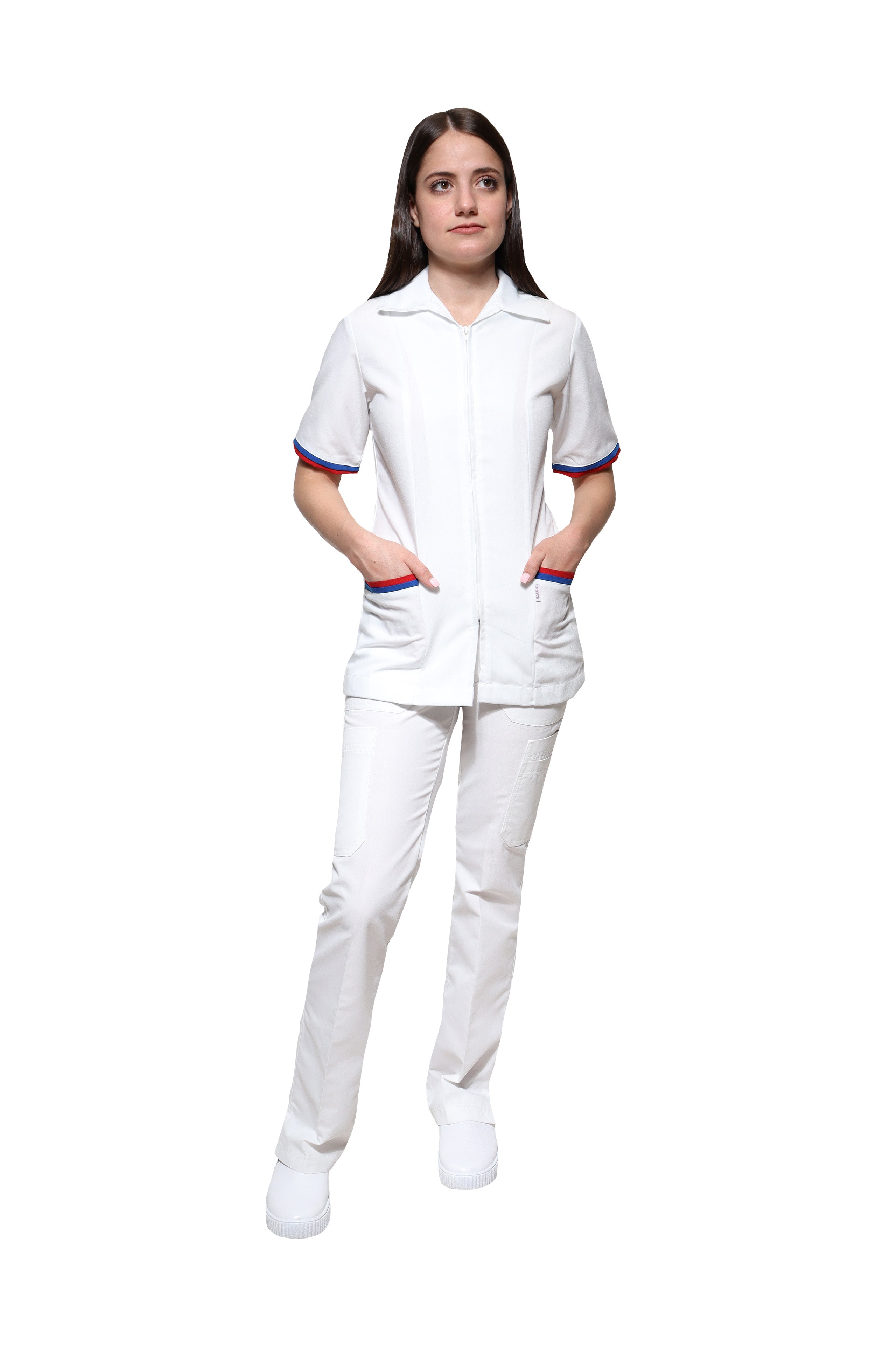 Conjunto SET Filipina y Pantalón KA-01 ENF -Color BLANCO Dama-KAREN MEDICAL FASHION