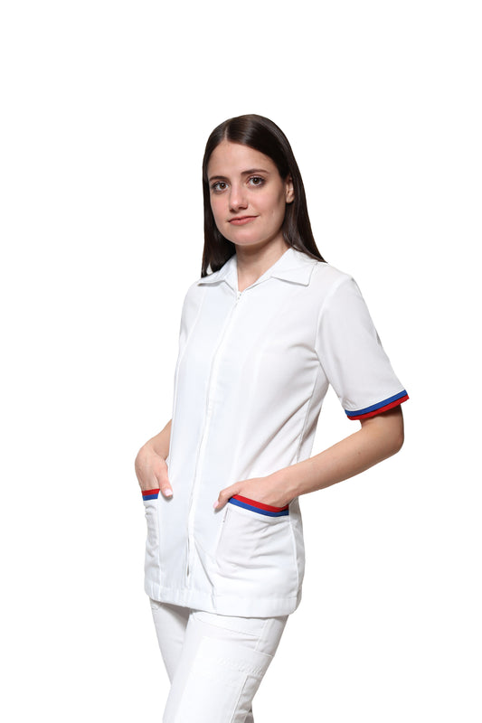 Conjunto SET Filipina y Pantalón KA-01 ENF -Color BLANCO Dama-KAREN MEDICAL FASHION