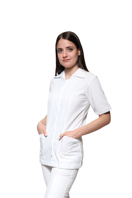 Conjunto SET Filipina y Pantalón KA-01 CIERRE -Color BLANCO Dama-KAREN MEDICAL FASHION