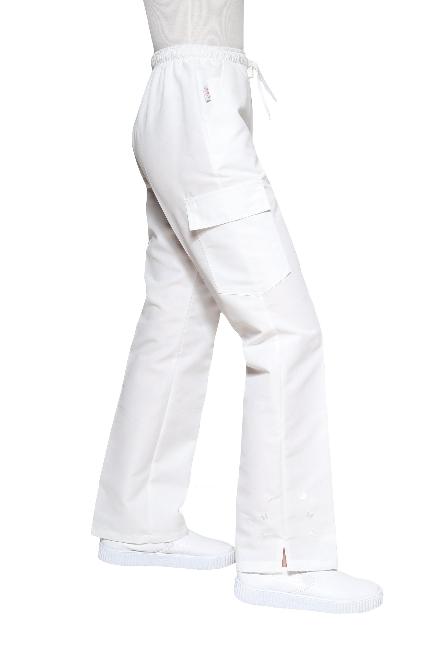 Conjunto SET Filipina y Pantalón KA-56 MARIPOSITAS -Color BLANCO- Dama- KAREN MEDICAL FASHION