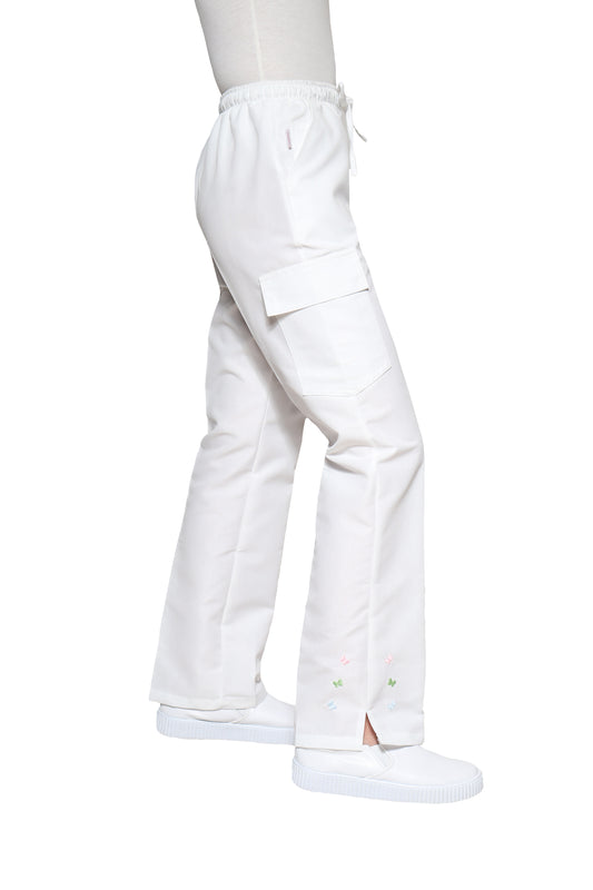 Conjunto SET Filipina y Pantalón KA-56 MARIPOSITAS -Color BLANCO/COLORES- Dama- KAREN MEDICAL FASHION