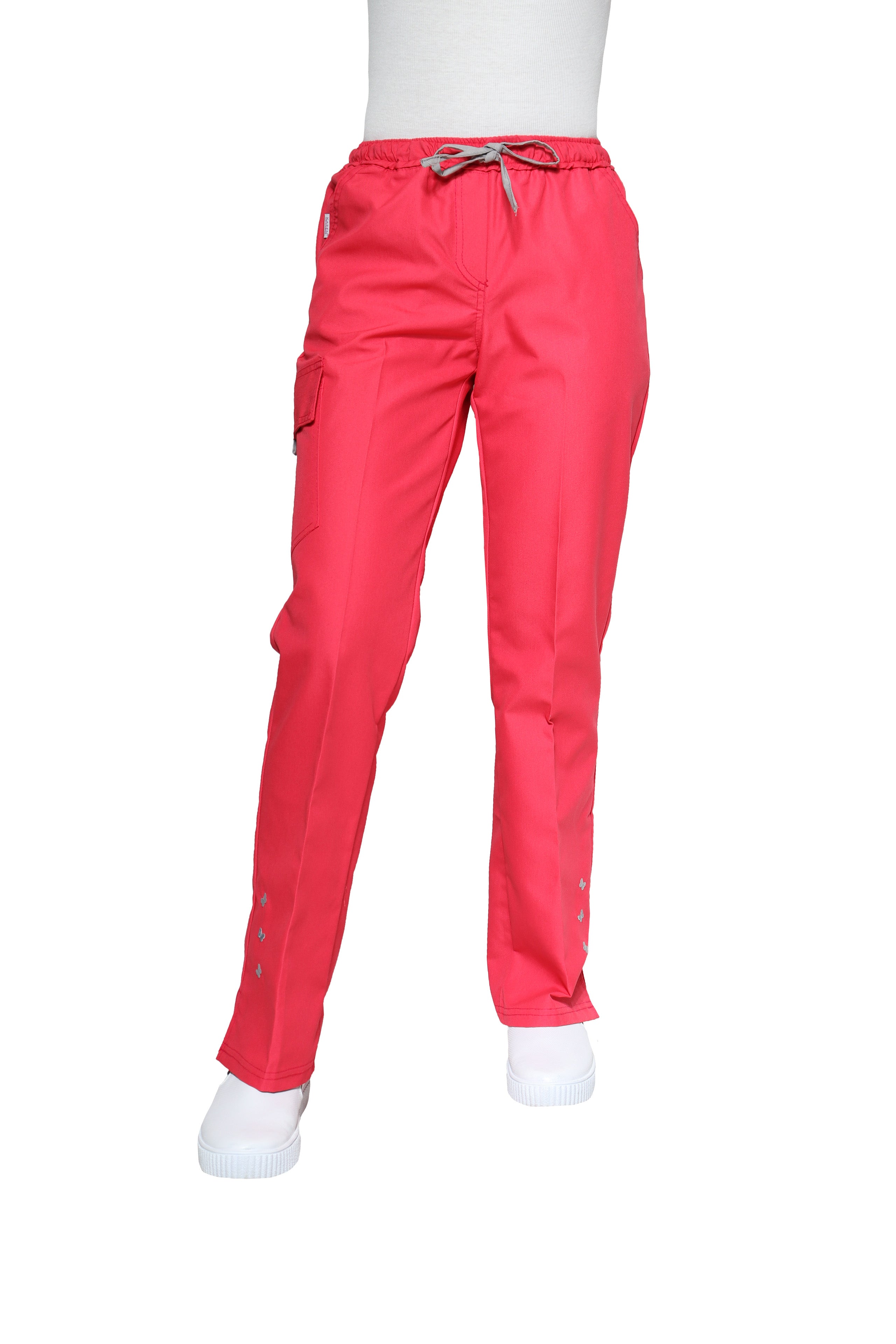 Conjunto SET Filipina y Pantalón KA-56 MARIPOSITAS -Color FIUSHA/GRIS- Dama- KAREN MEDICAL FASHION