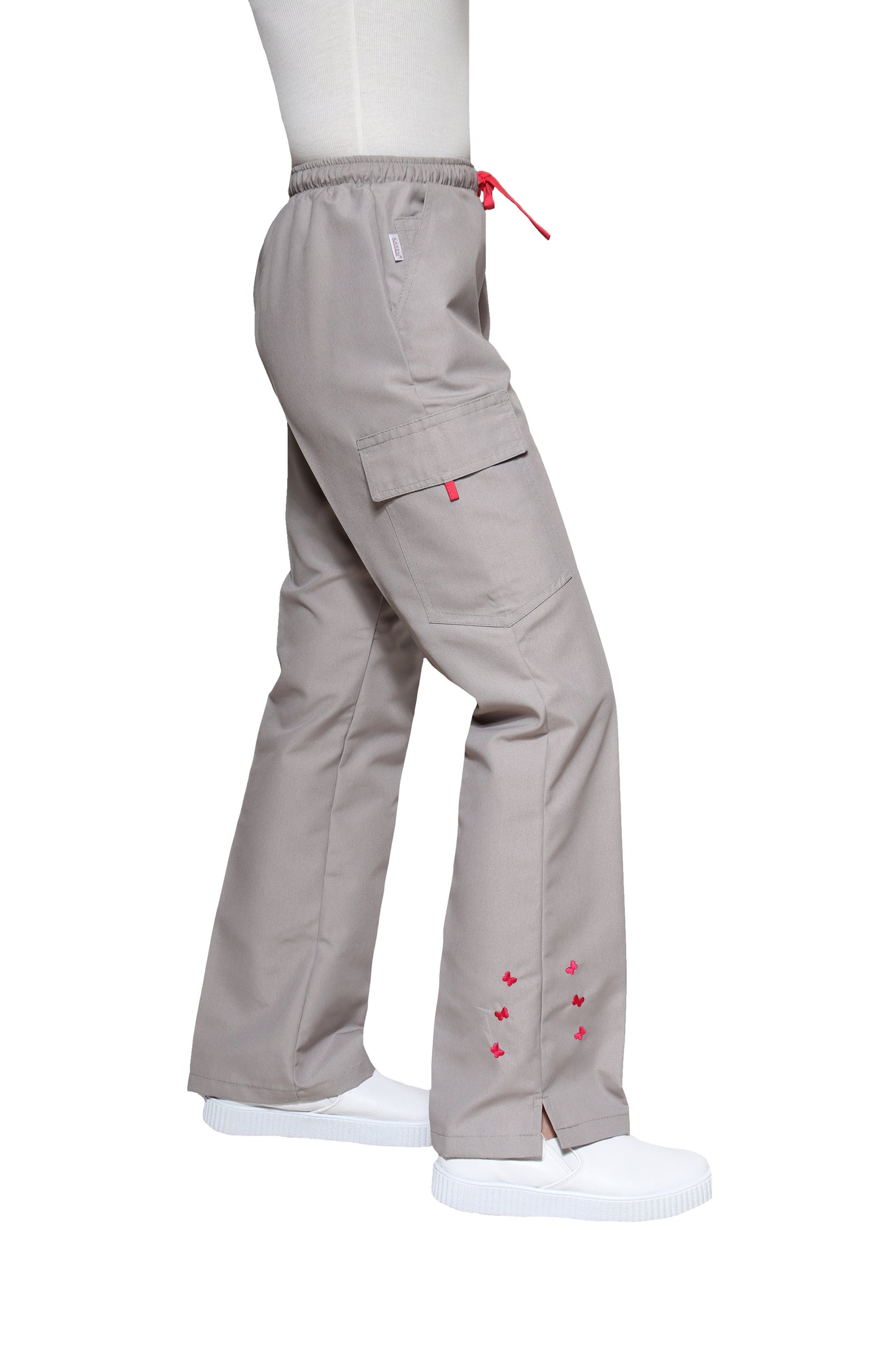 Conjunto SET Filipina y Pantalón KA-56 MARIPOSITAS -Color GRIS/FIUSHA- Dama- KAREN MEDICAL FASHION