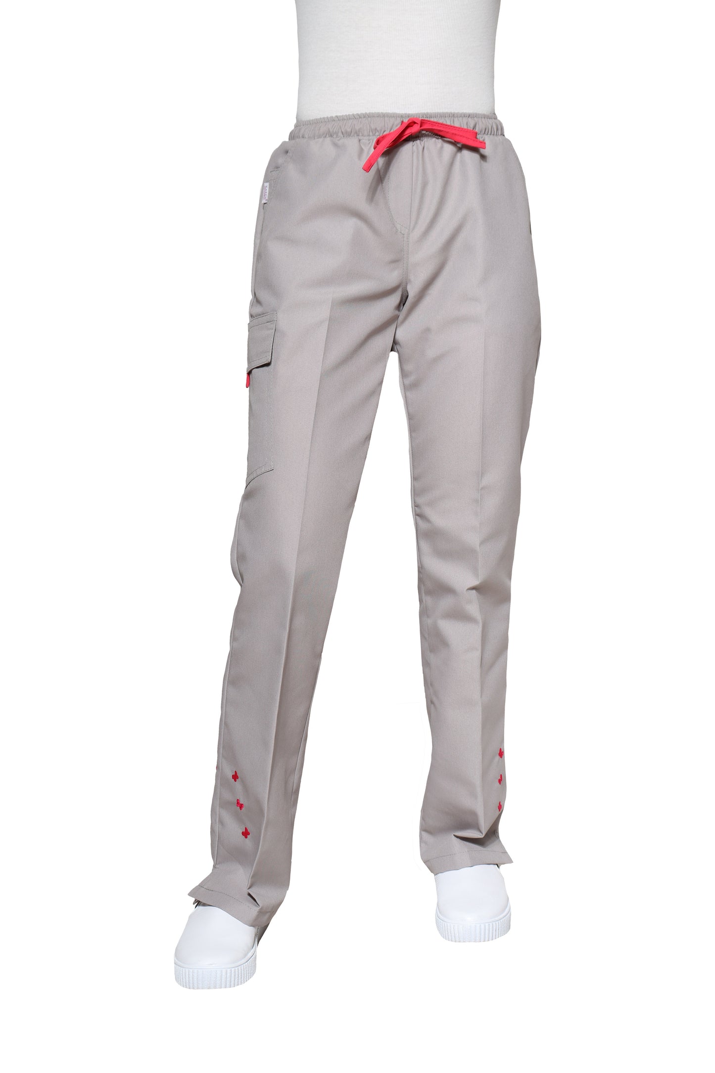 Conjunto SET Filipina y Pantalón KA-56 MARIPOSITAS -Color GRIS/FIUSHA- Dama- KAREN MEDICAL FASHION
