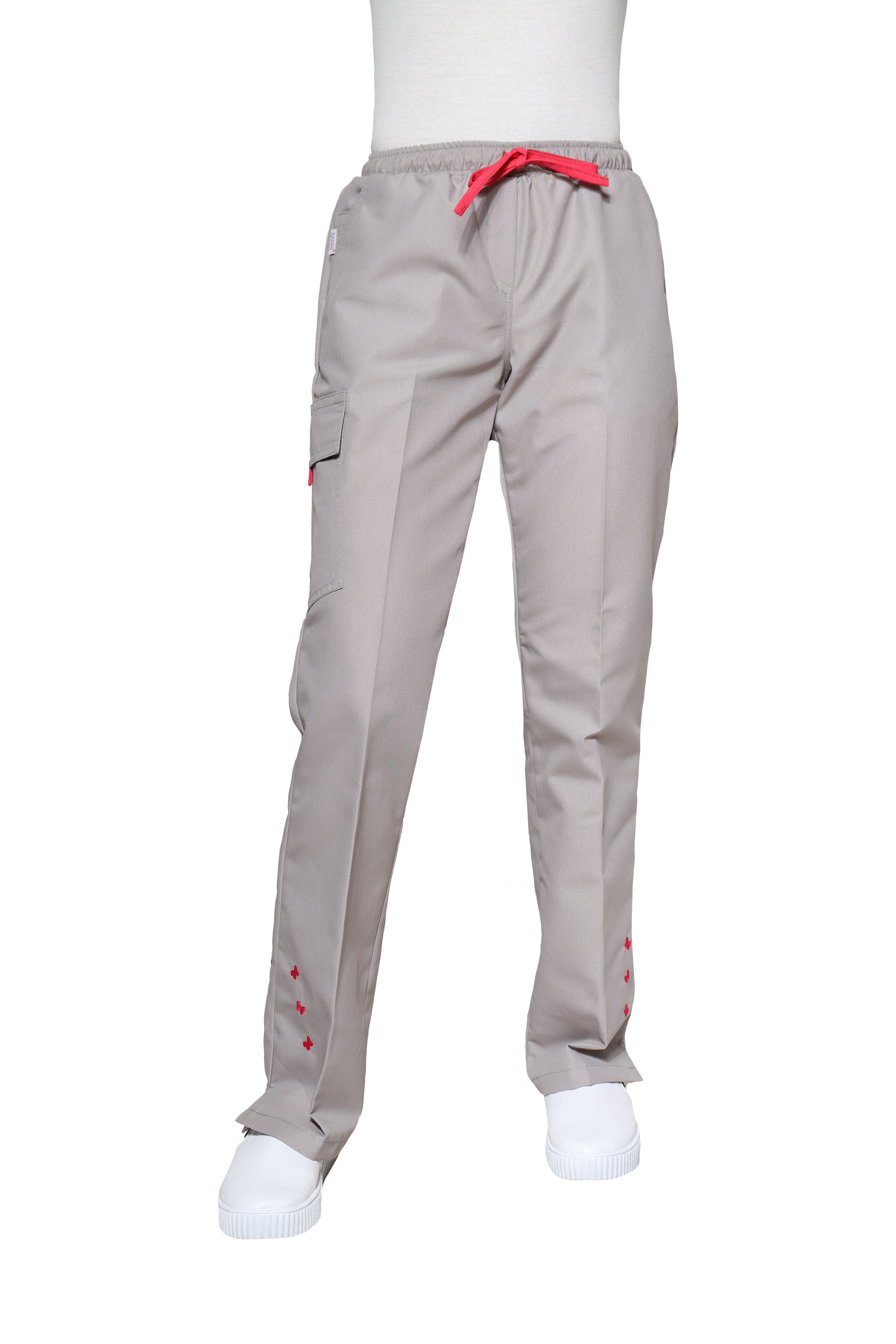 Conjunto SET Filipina y Pantalón KA-56 MARIPOSITAS -Color GRIS/FIUSHA- Dama- KAREN MEDICAL FASHION