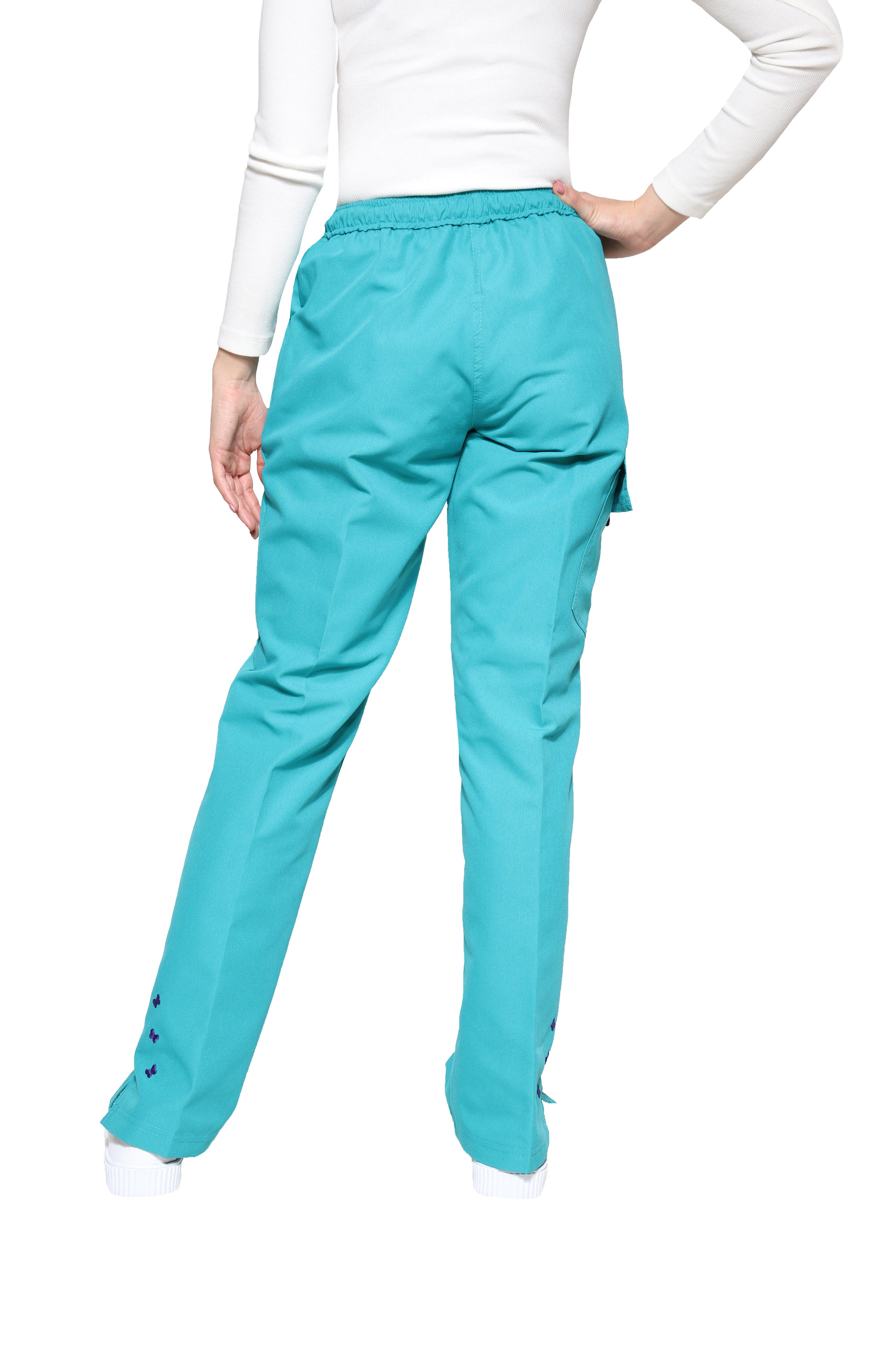 Conjunto SET Filipina y Pantalón KA-56 MARIPOSITAS -Color JADE/UVA- Dama- KAREN MEDICAL FASHION