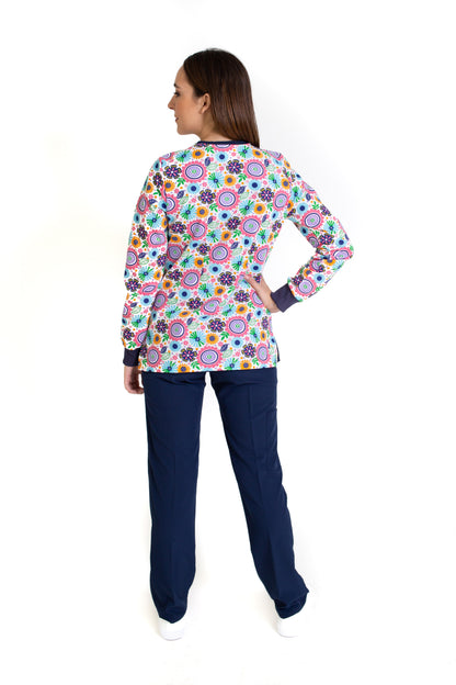 WARM UP Chamarra Médica - Salida de Hospital - para Dama - Color FLOR/MARINO- KA-38 KAREN MEDICAL FASHION