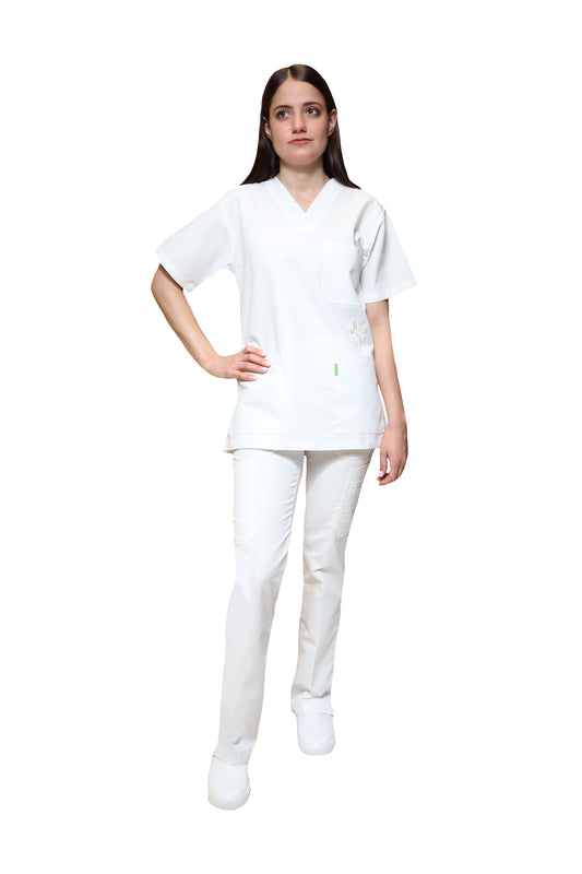Filipina Top KA-45 FILIPINA BORDADA -Color BLANCO/ALCATRAZ Dama-KAREN MEDICAL FASHION