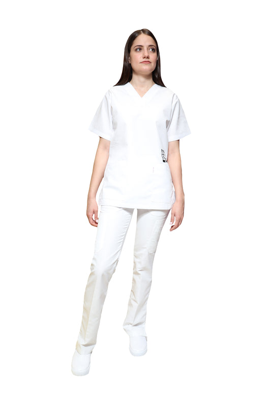 Conjunto SET Filipina y Pantalón KA-45 FILIPINA BORDADA/VACA -Color BLANCO Dama-KAREN MEDICAL FASHION