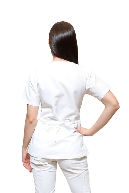 Conjunto SET Filipina y Pantalón KA-55 Acordeón -Color BLANCO Dama-KAREN MEDICAL FASHION