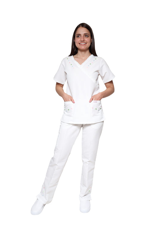 Filipina Top KA-56 MARIPOSITAS -Color BLANCO/COLORES Dama-KAREN MEDICAL FASHION