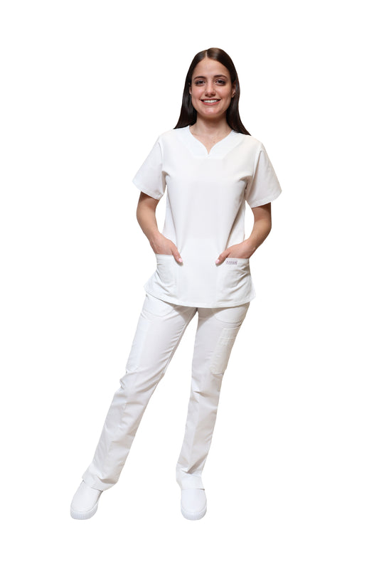 Filipina Top KA-57 BIES -Color BLANCO Dama-KAREN MEDICAL FASHION