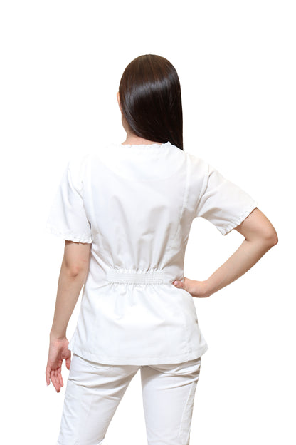 Filipina Top KA-63 RUFLE -Color BLANCO Dama-KAREN MEDICAL FASHION