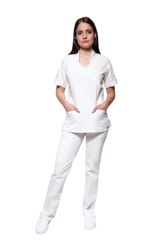 Conjunto SET Filipina y Pantalón KA-65T CONJ. 2X CON BIES -Color BLANCO Dama-KAREN MEDICAL FASHION